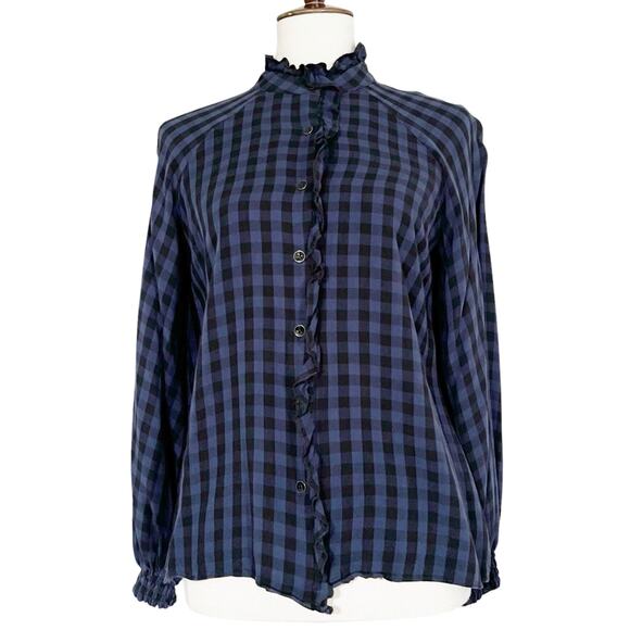 Cabi Aberdeen Blue Plaid Ruffle Button Front Blouse Top Size Small - Picture 4 of 12